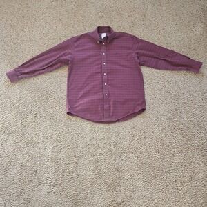 Brooks Brothers Shirt Madison Fit Dress Mens Large Maroon Check Logo Long Sleeve